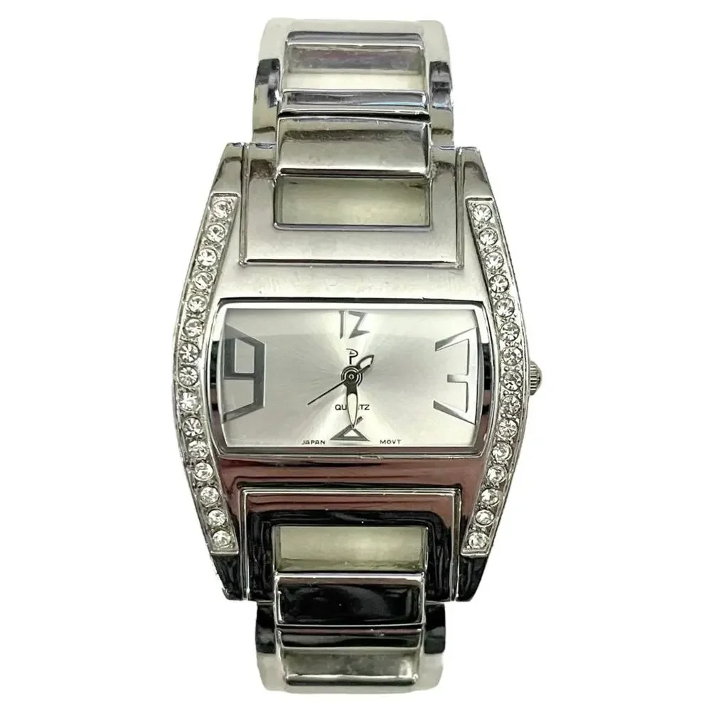 Women's SILVER Tone RHINESTONE BRACELET Watch - NEW BATTERY